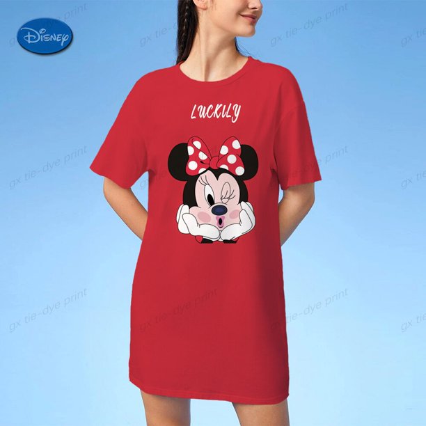 Women T Shirt Dress Disney Mickey Mouse Print Short Sleeve T-shirt Fashion Woman Blouses 2023 Streetwear Loose y2k Clothes TopsXXXL Gao Jinjia LED