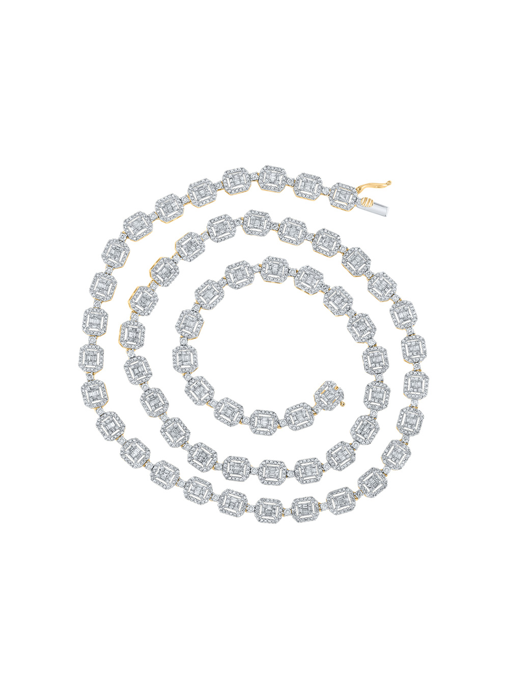 10kt White Gold Mens Baguette Diamond Square Link Chain Necklace 91/2 Cttw