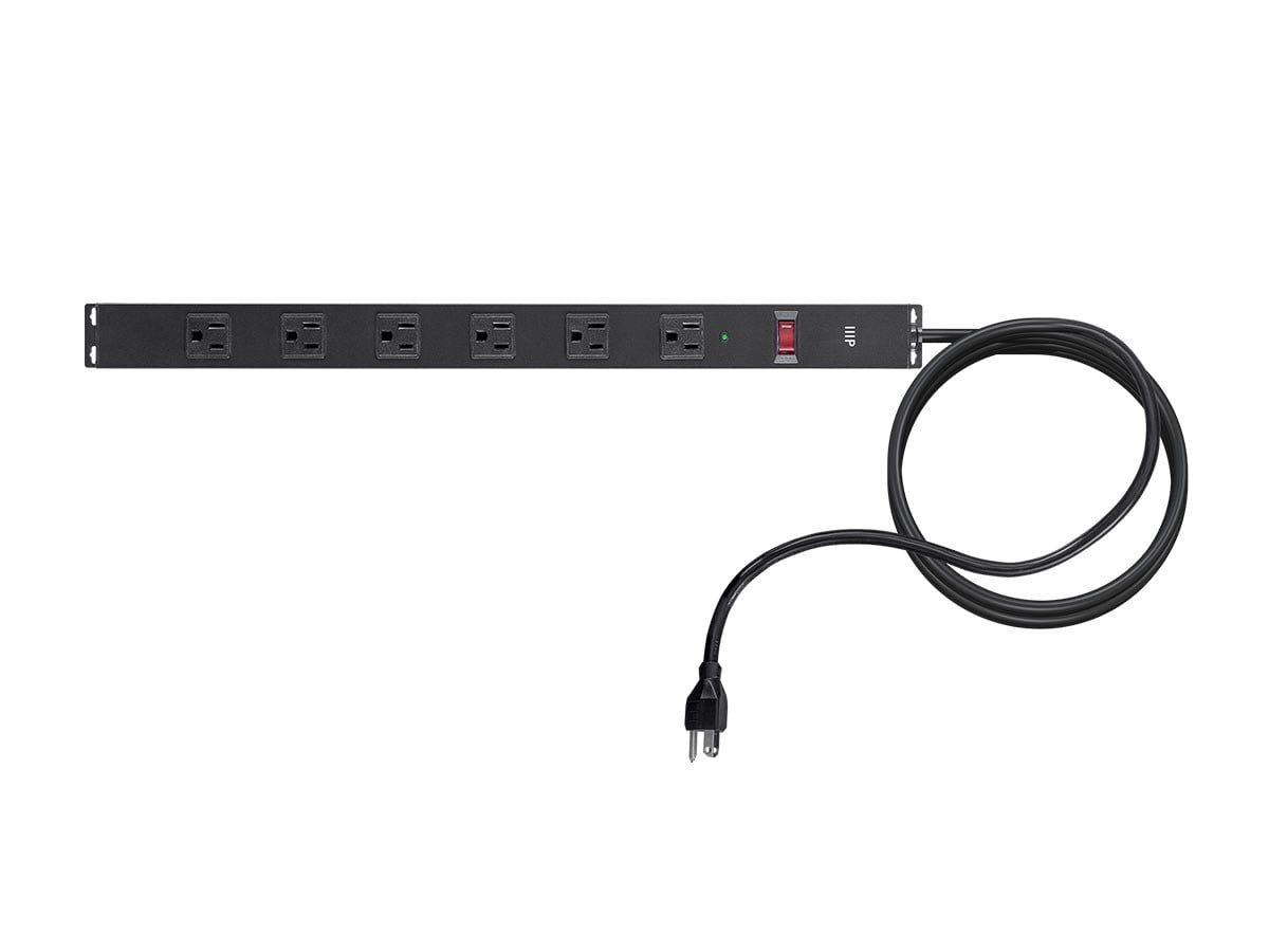 Monoprice 6 Outlet Metal Surge Protector Power Strip - Black, with 15ft Cord and Surface Mount Tabs, 540 Joules, Overload Protection, UL Certified, For Home, Office, Travel, Dorm