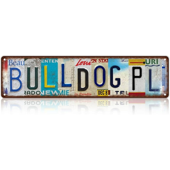 Vintage Bulldog Pl Metal Tin Signs Street Signs Man Cave Wall Decor 16 x 4 Inches