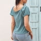 thumbnail image 4 of Blusa de manga corta para mujer, blusas informales de moda de verano para mujer, camisas de manga corta con cuello en V para compras diarias, azul L, 4 of 6