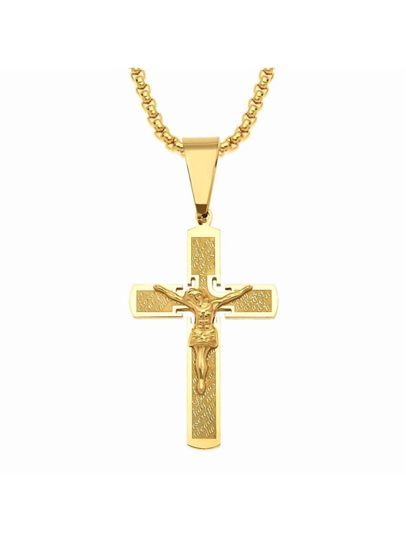 Christian Jesus Cross Crucifix Necklace for Man Women 14K Gold Bible Men's Chain Prayer Baptism Gift Jewelry
