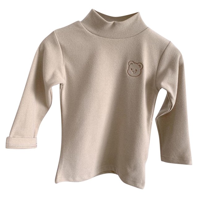 Bowake T-Shirts Basiques Unis pour Bébé Fille Col Haut Manches Longues en Coton