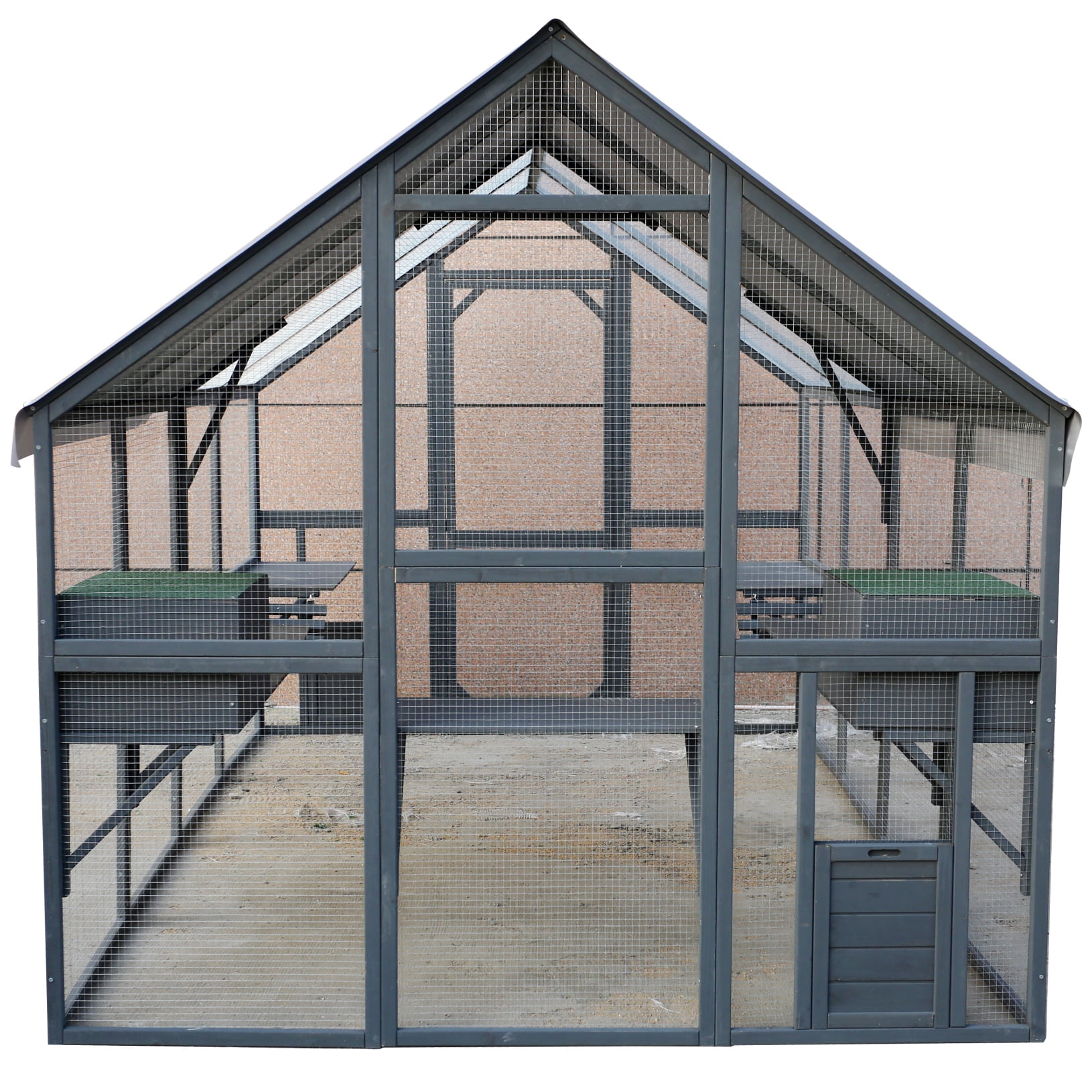 Large Outdoor Cat Enclosure Wooden Catio with Bridges, Walks, Small Houses, Roof Cover 110 Inch Gray