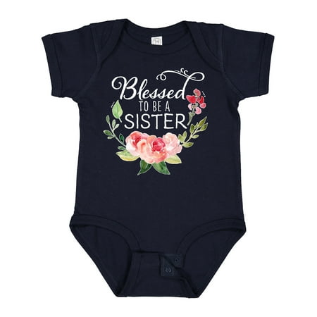 

Inktastic Blessed to Be a Sister with Pink Flowers Boys or Girls Baby Bodysuit