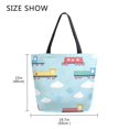 thumbnail image 5 of FORMRS Womens Canvas Tote Bag with Zipper Inner Pocket Shoulder Handbag, Blue Trains Pattern, 5 of 7