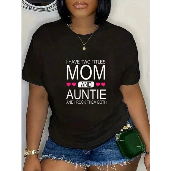 Women's Mom and Auntie Graphic T-Shirt Funny Mother's Day Gift Short Sleeve Crewneck Casual Tee Retro Family Apparel