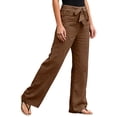 thumbnail image 5 of Minjewel Women's Solid Color Elastic Waist Loose Fit Breathable Cotton Linen Pants, Casual Trousers for Summer and Beach, Lightweight Comfortable,Coffee,S, 5 of 6