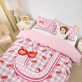 thumbnail image 3 of Catabedysis Red Cherry Pattern Twin Duvet Cover,Checkered Initial U Pattern Twin Bedding For Girls,Pink Reversible,2 Pieces,1 Duvet Cover and 1 Pillowcase, 3 of 6