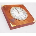 thumbnail image 3 of WALL CLOCK FITTED CENTRED ON A WOODEN BASE (BRASS INLAY CORNERS) - (White Roman Dial) - 8.75" X 8.75" X 1.5", 3 of 5