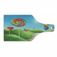 thumbnail image 1 of Fantasy Cutting Board, Surreal Candy Land Delicious Lollipops and Sweets Sun Cheerful Fun Print, Decorative Tempered Glass Cutting and Serving Board, Wine Bottle Shape, Green Blue Red, by Ambesonne, 1 of 1