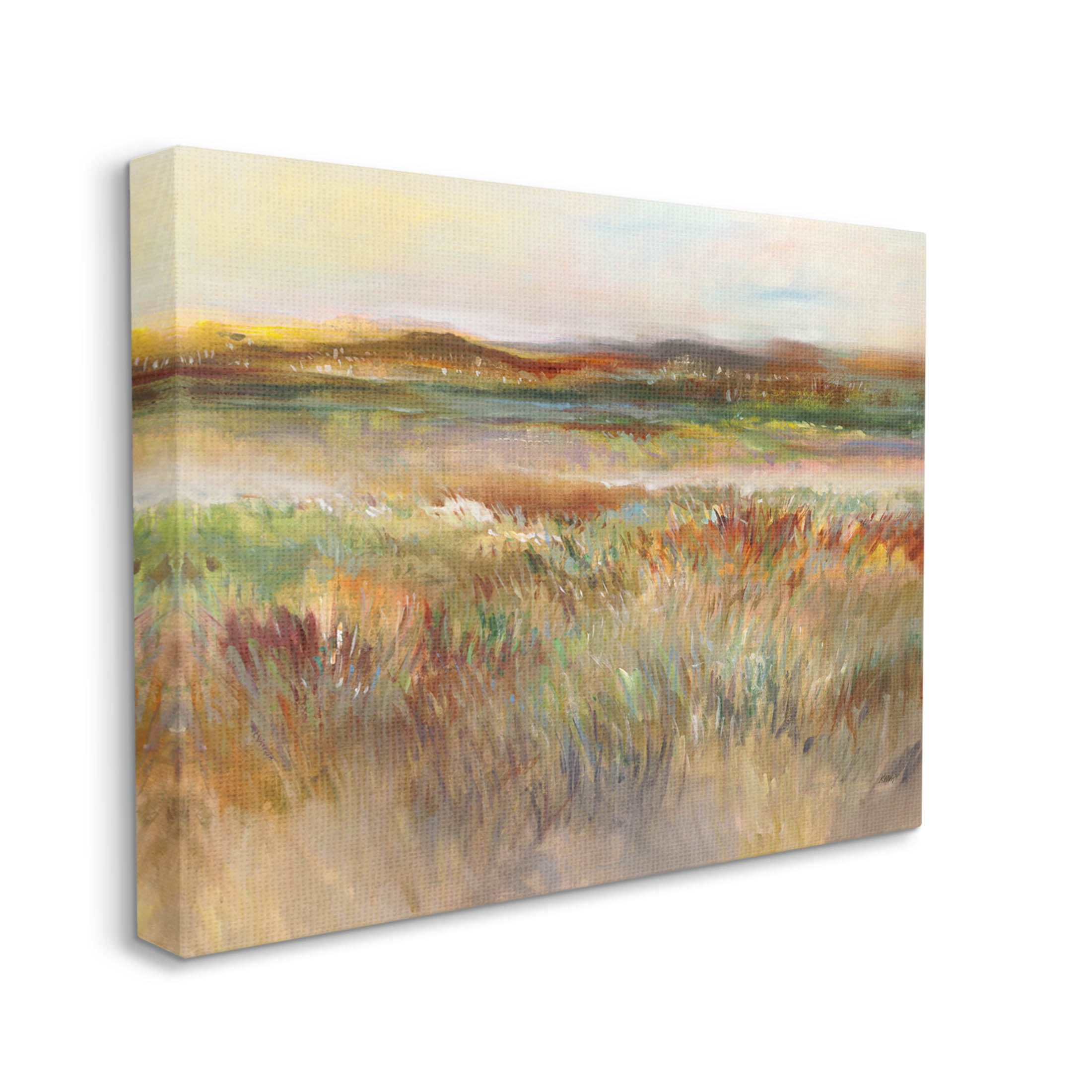 Countryside Grassland Nature View Landscape Painting Gallery Wrapped Canvas Print Wall Art