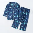 thumbnail image 2 of Odeerbi 1-8 Years Kids Boys Girls Satin Pajamas Notched Lapel Long Sleeve Shirt Pants Set Soft Loungewear Cute Print Sleepwear Two-piece Pajama Sets Kids Boys Girls Clothes, 2 of 9