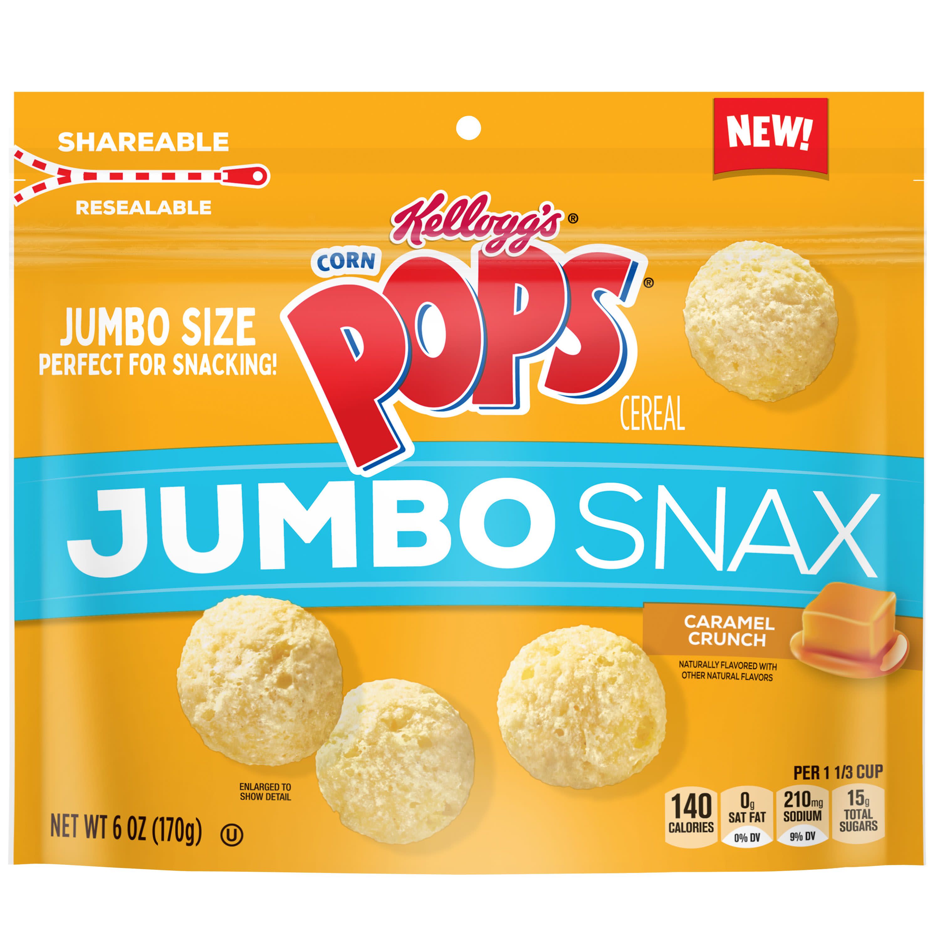 Kellogg's Corn Pops Jumbo Snax, Cereal Snacks, Caramel Crunch, 6 Oz