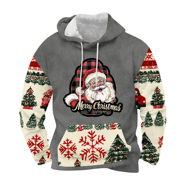 Sudadera con capucha para hombre, informal, con cordón, estampado navideño, deportiva, blusa de poliéster