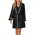 thumbnail image 5 of Women's 3pcs Satin Pajamas Set Cami Top and Shorts Sleepwear PJs Set with Robe,Black, 5 of 5