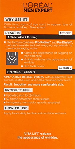 L'Oreal Paris Men Expert Vita Lift Anti-Wrinkle + Firming Daily Facial Moisturer, 1.6 Fluid Ounce