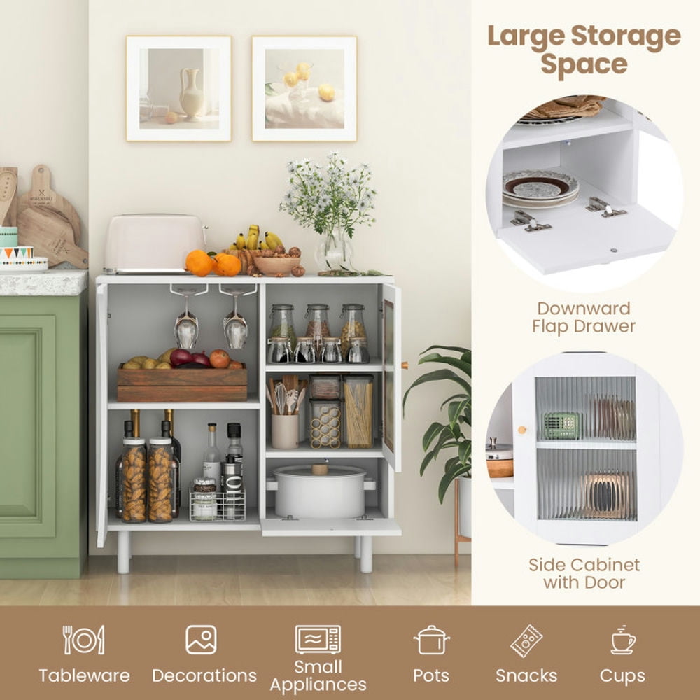 Finihen Kitchen Storage Cabinet, Buffet Sideboard, Kitchen Sideboard with Glasses Holder, for Living Room, Dining Room, Kitchen, White Finihen Kitchen Storage Cabinet, Buffet Sideboard, Kitchen Sideboard with Glasses Holder, for Living Room, Dining Room, Kitchen, White