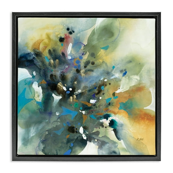 Stupell Industries Abstract with Ink Droplets Abstract Painting Black Floater Framed Canvas Art Print Wall Art, 18 x 18