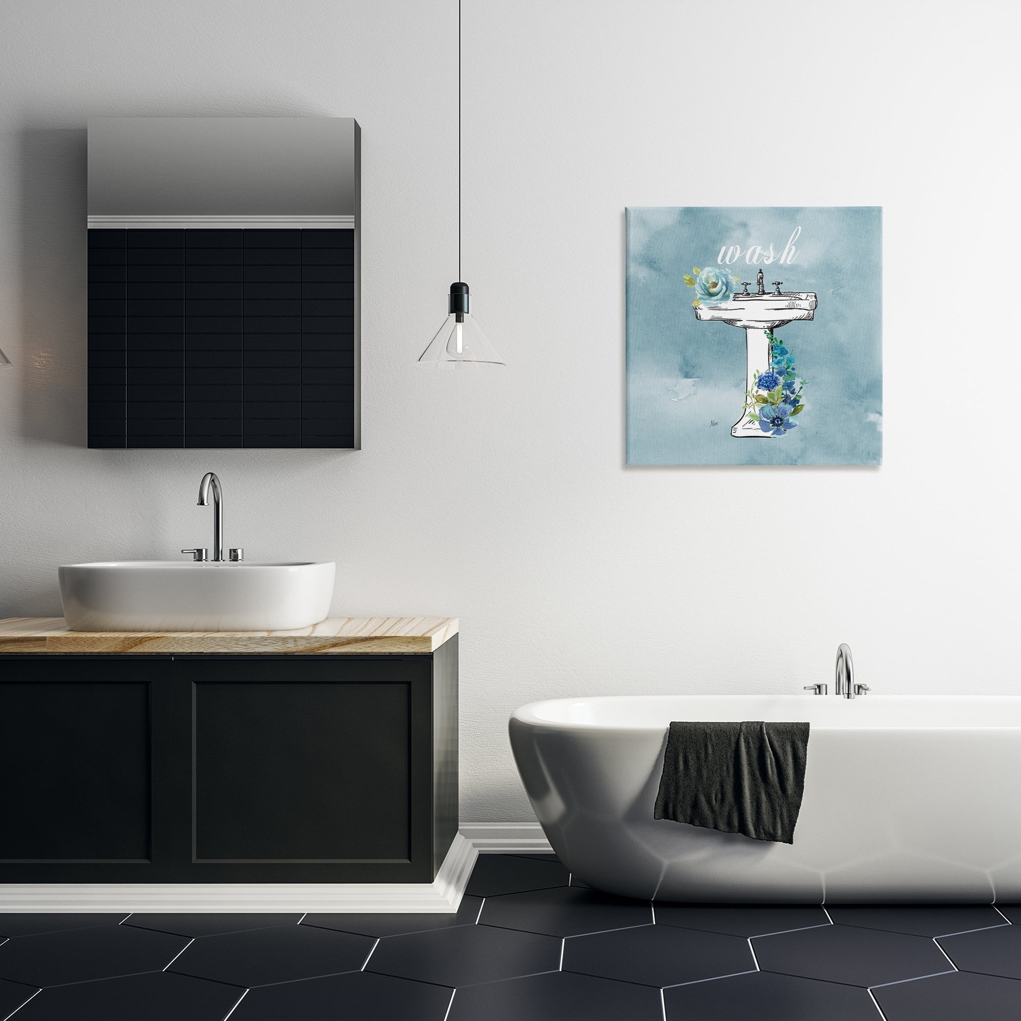 Stupell Industries Floral Bathroom Rules Wash Canvas Wall Art, design by Nan