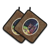 Carolines Treasures 7185PTHD Red Wine Bottle and Glass Pair of Pot Holders , 7.5HX7.5W, multicolor