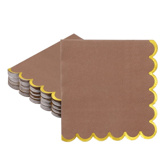 Uxcell 50 Pcs Servilletas de Cóctel con Borde Ondulado y Foil Dorado, 5 x 5 Pulgadas Desechables para Fiesta