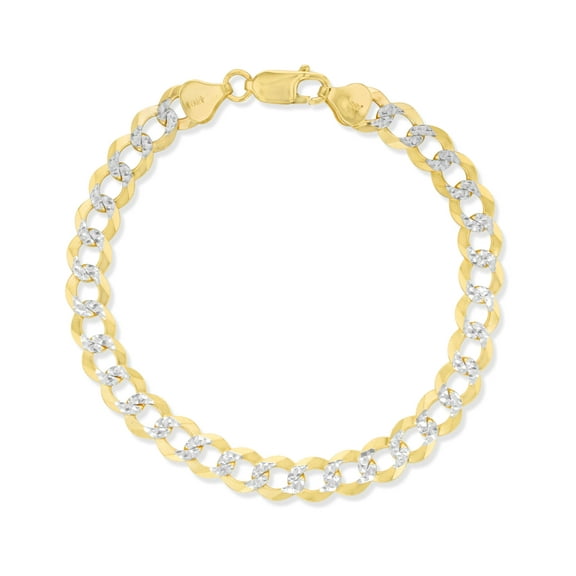 10k Yellow Gold and White Gold 6mm Solid Two-Tone Curb Cuban Chain Bracelet or Anklet