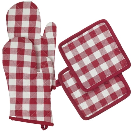 VHC Brands Annie Buffalo Check 4PC Set 2 Oven Mitts and 2 Pot Holders