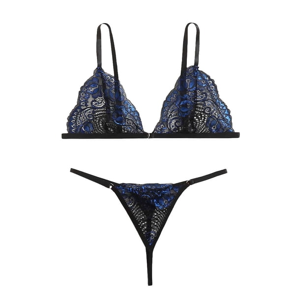 Gibobby Conjunto de lencería Sexy sin Lencería de Encaje para Mujer Anillo de Pijama Sexy Sexy Lencería Íntimos de una Pieza Plus Size Mujeres lencería(Azul, CH)