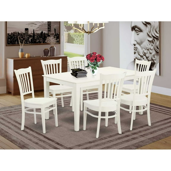 East West Furniture Capri 7-piece Wood Dining Table and Chairs in Linen White