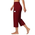 thumbnail image 6 of High Stretch Capri Yoga Pants for Women Soft Wide Leg Pants High Waist Casual Capris with Pockets Wine S, 6 of 6