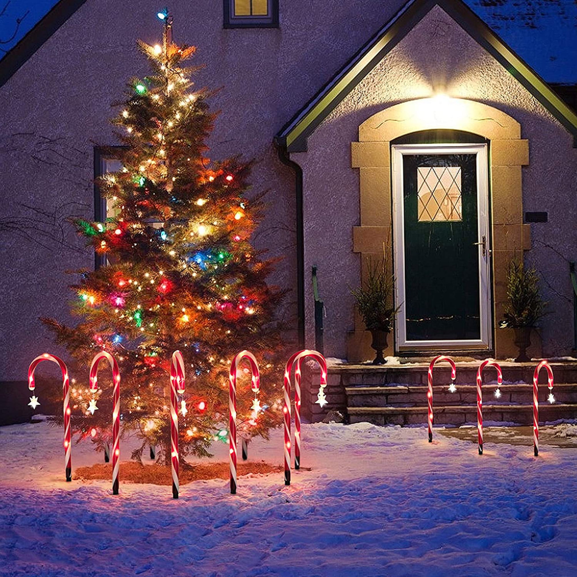 COCOBELA 19" Christmas Candy Cane Lights, 8 Packs Christmas Pathway Marker Candy 8 Modes Solar Lights Walkway Outdoor Markers with Stakes for Garden Patio Christmas Decorations