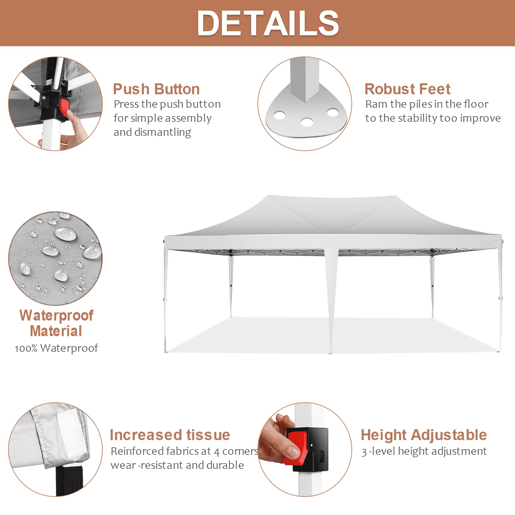 COBIZI 10x20 EZ Pop Up Canopy Tent for Party Outdoor Canopy with 6 Sidewalls Gazebo for Backyard Wedding Camping Events Waterproof & UV50+ Carry Bag,White(Frame Upgraded)