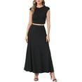 thumbnail image 1 of Conjunto de falda de dos piezas INSPIRE CHIC con cuello redondo, manga corta, top corto, cintura elástica y falda midi en forma de A, 1 of 6