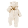 thumbnail image 2 of Jumpsuit Bear Onesies Outwear Snowsuit Newborn Baby Fleece Footie Snowsuit Winter Bunting Onesie Warm Hooded Romper Jumpsuit Outfits for Girls Boys Beige 9 Months, 2 of 6