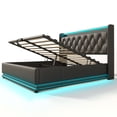 thumbnail image 4 of Kumix Queen Size Upholstered PU Bed, 360 Surround LED Function, Buttons/Apps/Remote Control, Hydraulic Storage Bed with USB Type-C Charging, Black(Without Mattress), 4 of 7