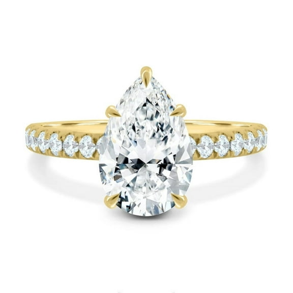 solitaire jewels 2.5CT Pear Moissanit Solitaire Engagement Ring For Women, 14K Yellow Gold