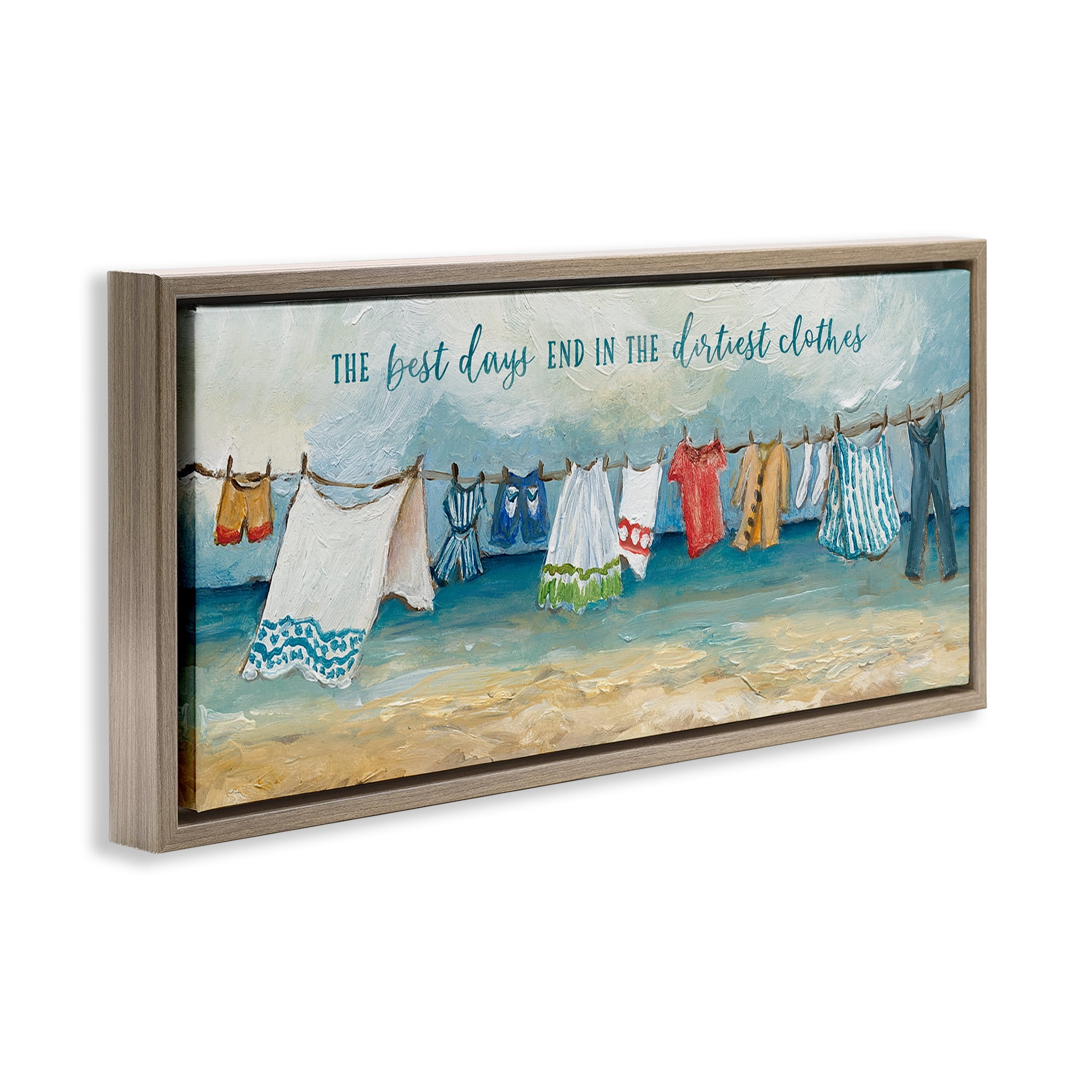 Stupell Industries Clothesline By The Sea Brown Framed Floater Canvas Wall Art, design by Charlene Olson