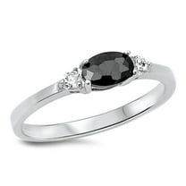 CHOOSE YOUR COLOR Women's Oval Black CZ Ring .925 Sterling Silver Band Jewelry Female Size 7
