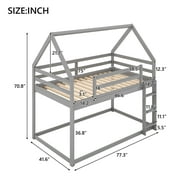 Hitop Twin over Twin Low Bunk Bed, House Bed with Ladder , Gray(OLD SKU:WF197808AAE)