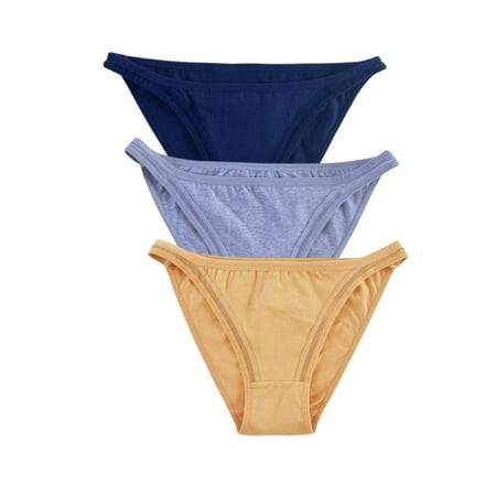 

Xmarks Women s Skin-Friendly Panties Mid/Low-Rise Cotton Half-wrapped Hip Briefs Solid Color Simple Soft Breathable Girl Bikini Briefs（3-Packs)