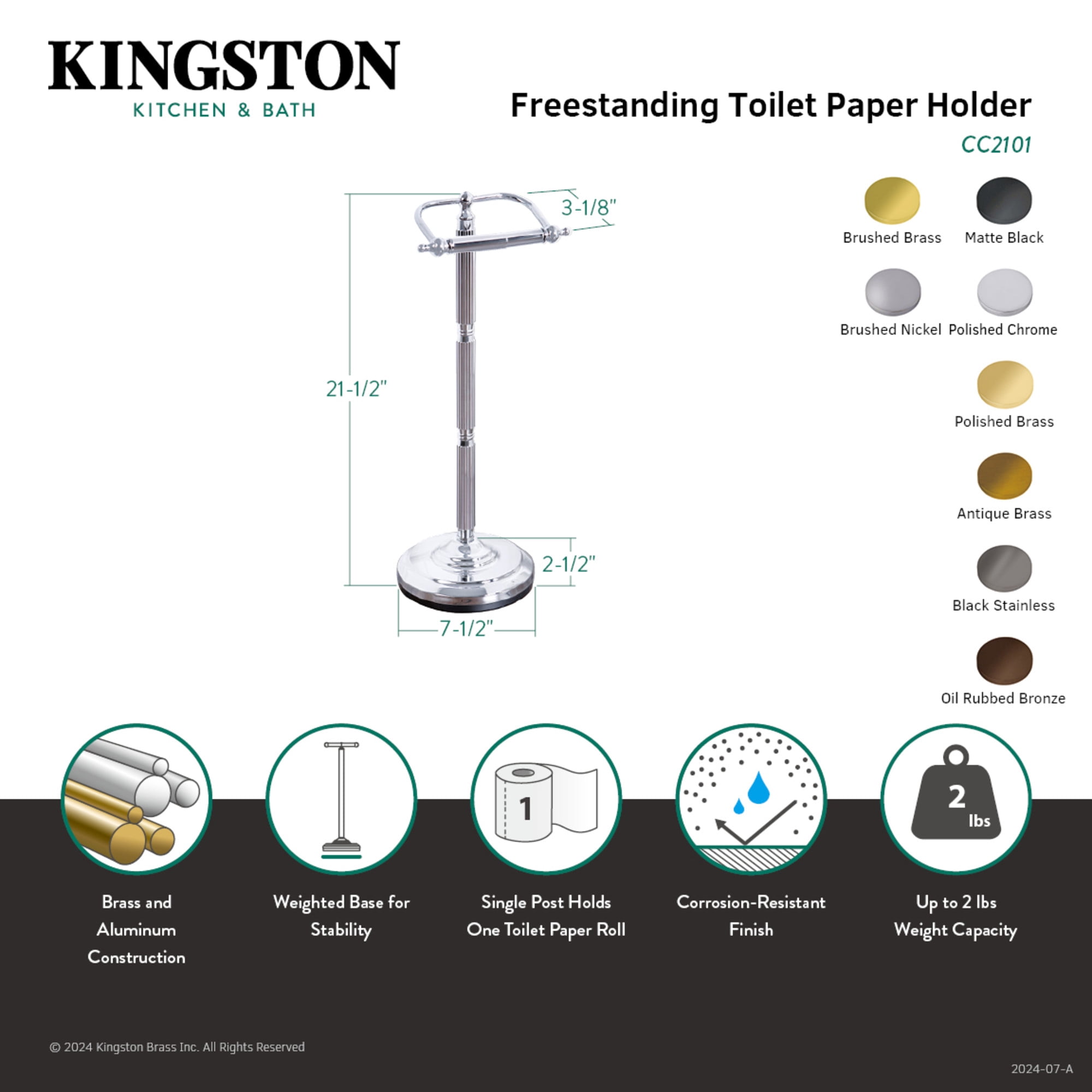 Kingston Brass CC2102 Freestanding Toilet Paper Holder in Polished Brass