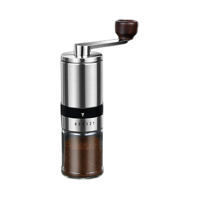B Moulin à Café Manuel Portable en Acier Inoxydable avec Meule en Céramique 8 Réglages Réglables pour Usage Domestique Voyage Comprend Pot à Poudre en Verre