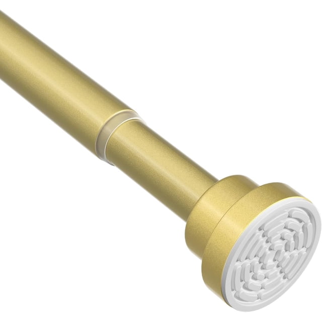 Gold Tension Curtain Rod – Adjustable 31-49 Inch with a no-drill, spring-loaded design. Made of stainless steel with a sleek gold finish, it features a 30% stronger tension spring supporting up to 11 lbs. The rod includes 2-inch rubber pads for a secure, non-slip grip on surfaces like tile, wood, and glass. Ideal for windows, doorways, and bedrooms, it offers tool-free installation in under 2 minutes.