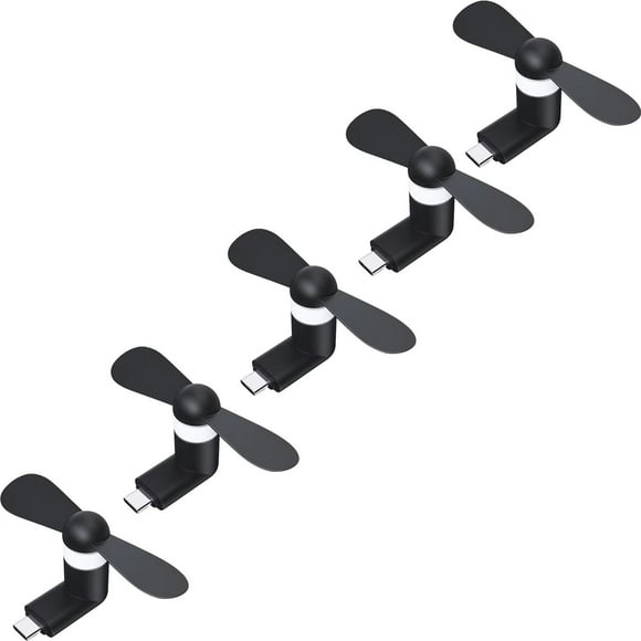 Mini Ventilador Negro BlitzBlack 5Pzas Negro 5W Silicón+Plástico Ventilador USB-C.