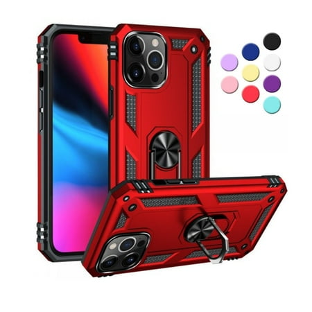 Entronix Heavy Duty Case Designed for iPhone 13 Pro Max, Rotating Ring Protective Cover, Red