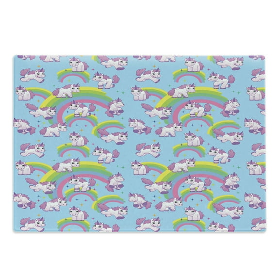 Unicorn Cutting Board, Repeating Pattern Beast Purity Grace Friendship Graphic Art, Decorative Tempered Glass Cutting and Serving Board, Large Size, Multicolor, by Ambesonne