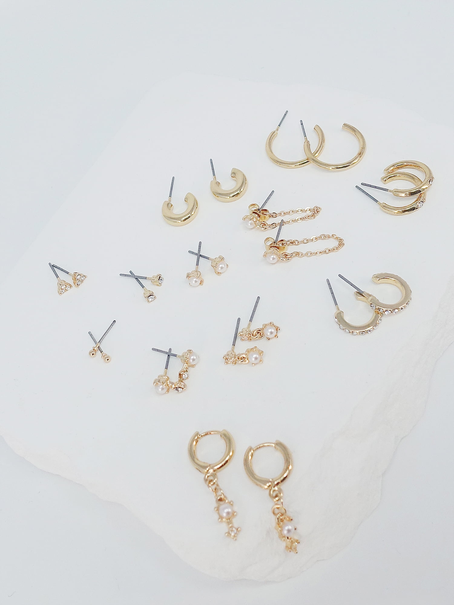 Time and Tru Women's Pearl with Glass stud and hoop Earring Set in Gold Plated