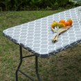thumbnail image 1 of FFIY Elastic Fitted Vinyl Tablecloth, Flannel Backed Rectangle Table Cover for 4 FT Folding Table, Waterproof Wipeable Table Cloth for Outdoor Picnic Camping Parties, Grey Morocco Pattern, 1 of 6
