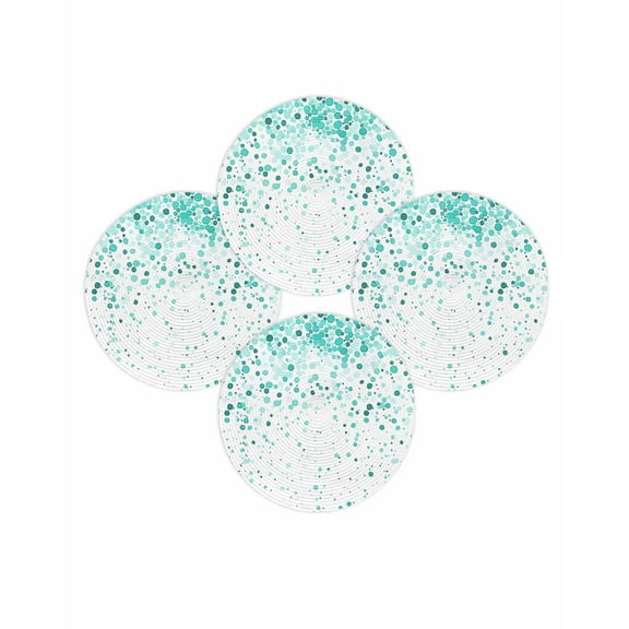 Round Placemats Set of 4 Turquoise Polka Dot Place Mats Washable Woven Placemat Abstract Art Circle Braided Table Mat for Kitchen Dining Table Party Home Decor 15 Inch
